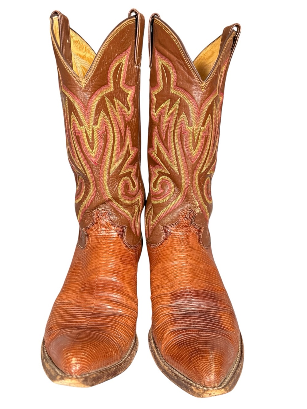 VINTAGE Justin Teju Lizard Cowboy Boots | Made in USA | Cognac | 9.5B